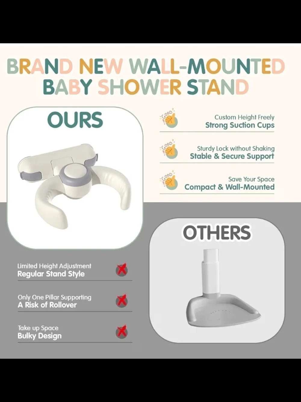 Baby Bath Stand-Baby Shower Stand Duck with Strong Suction Cups. Foldable Adjust - Picture 6 of 9